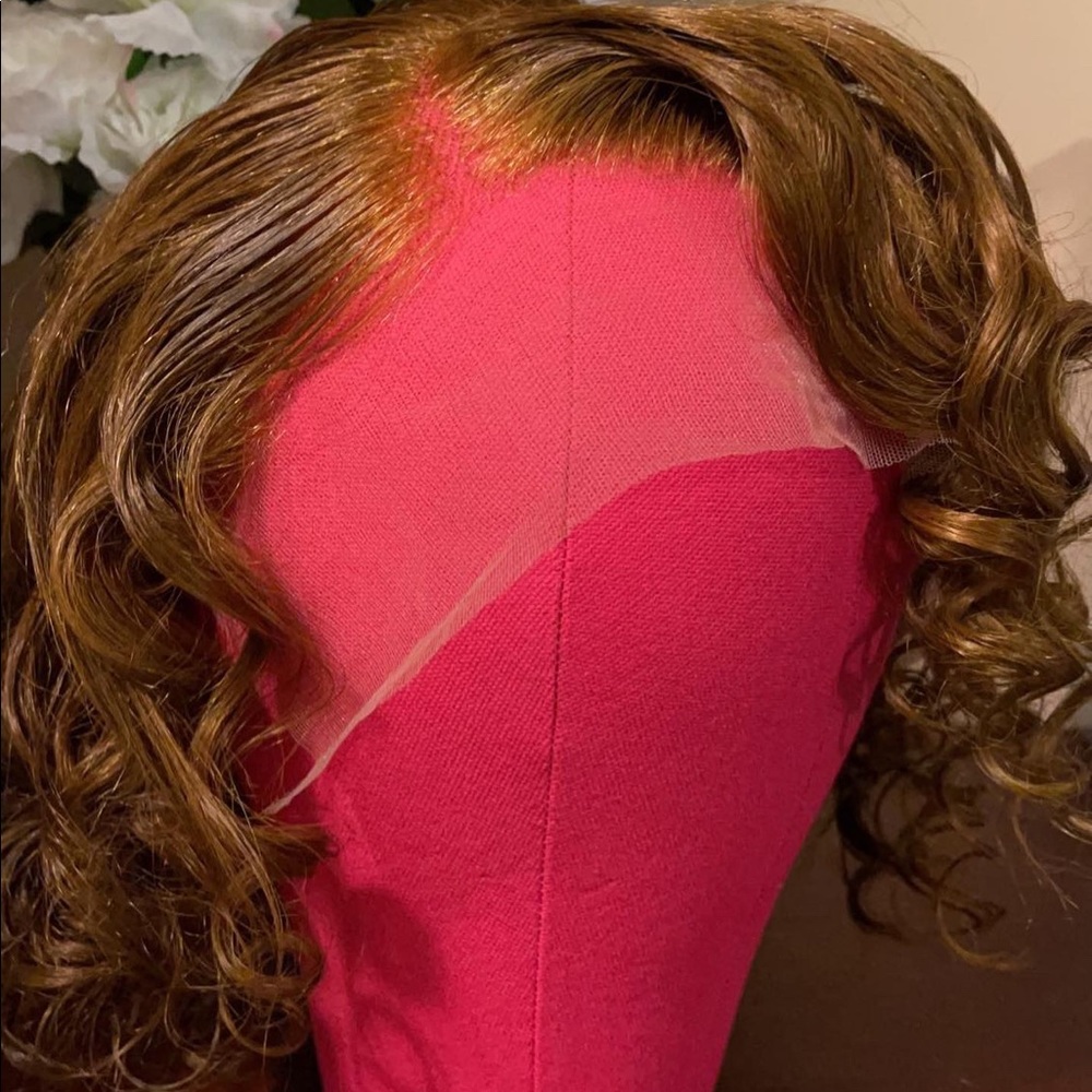 Custom made human hair wig in color honey brown
